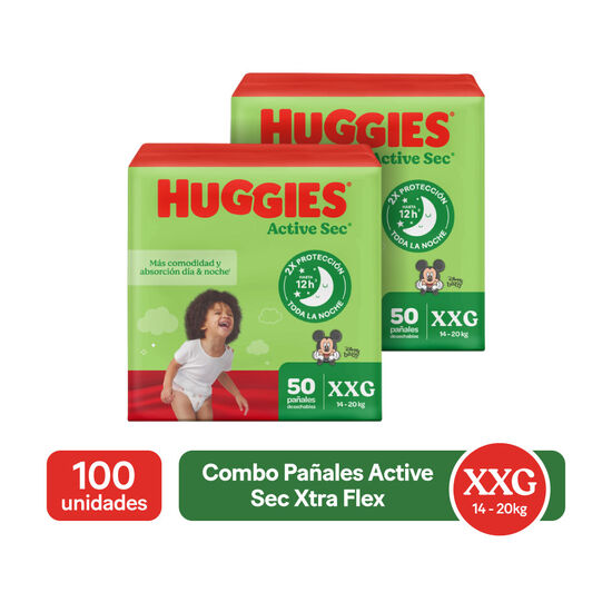 Combo Pañales Active Sec Xtra Flex Etapa 5/XXG, 100 uds